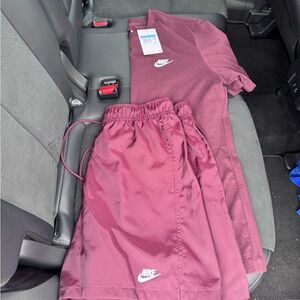 Nike Burgundy T-Shirt and Shorts Set